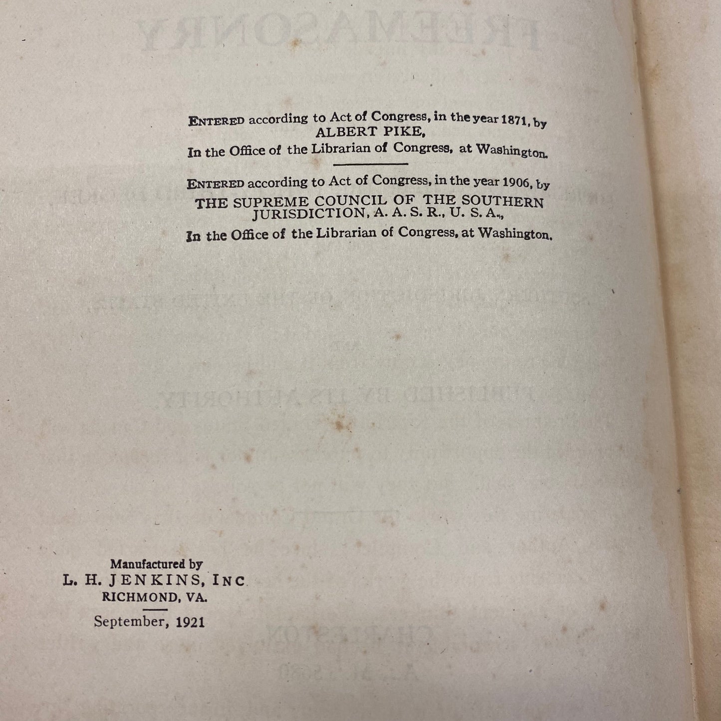 Morals and Dogma - Freemasonry - 1921