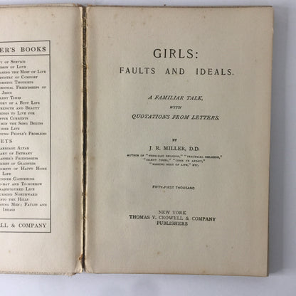 Girls Faults and Ideals - J. R. Miller - 1892