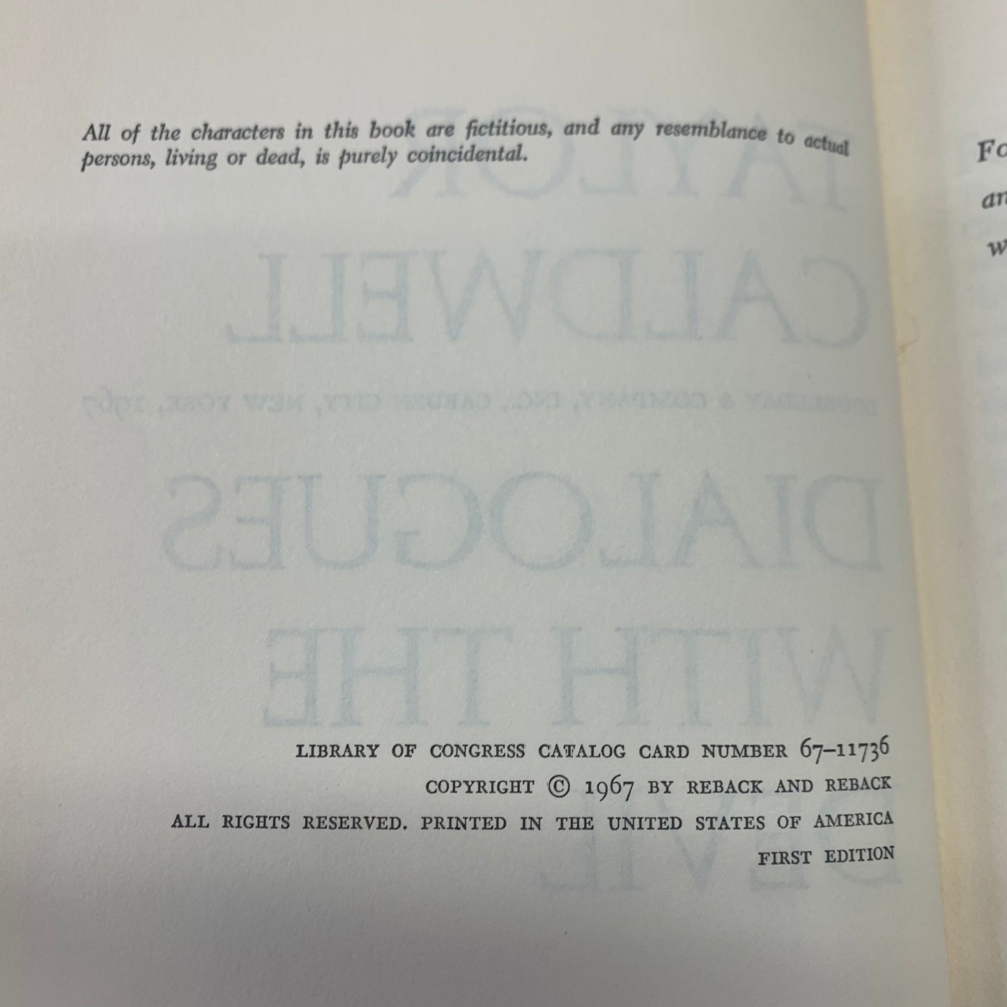 Dialogues With The Devil - Taylor Caldwell - 1st Edition - 1967