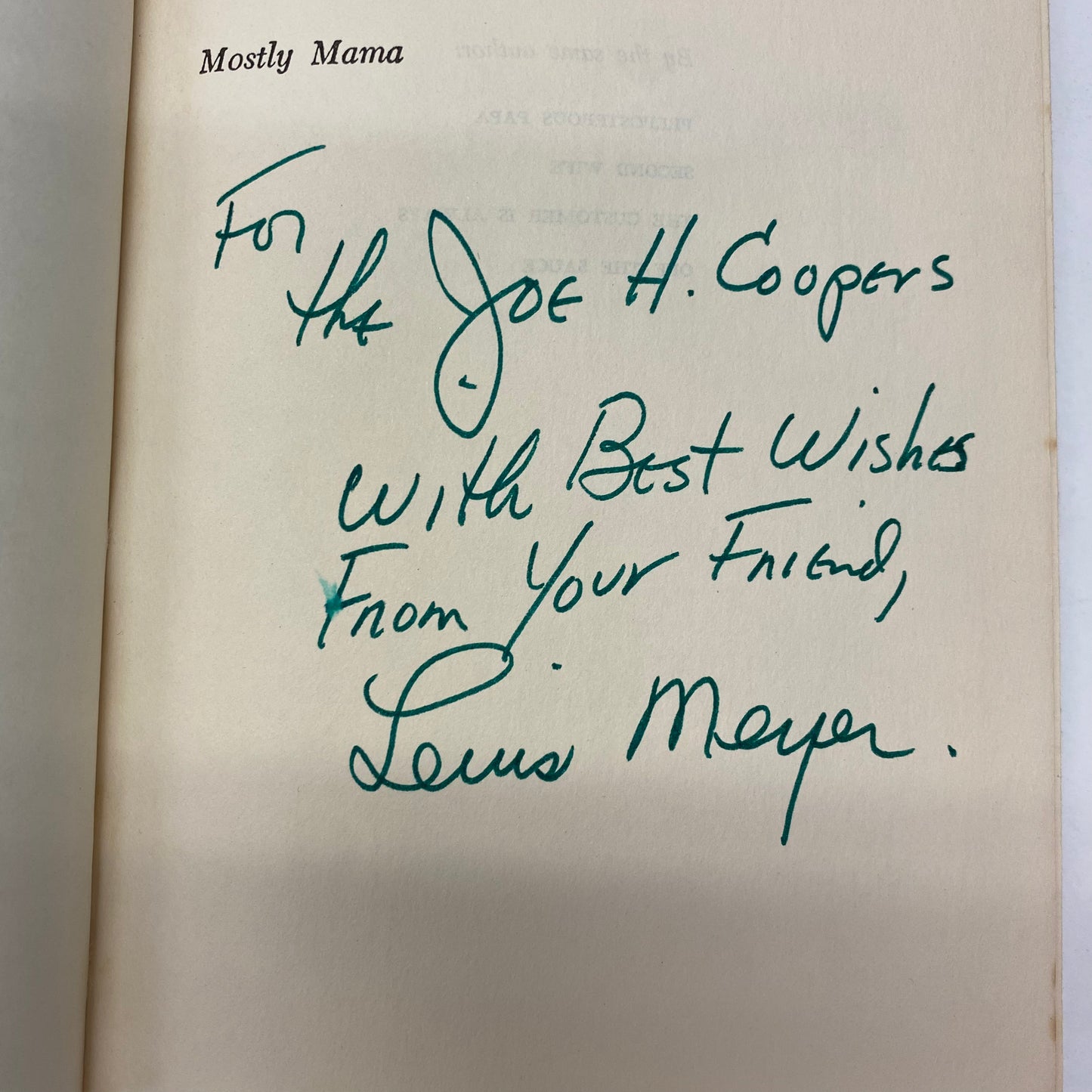 Mostly Mama - Lewis Meyer - Signed - 1971