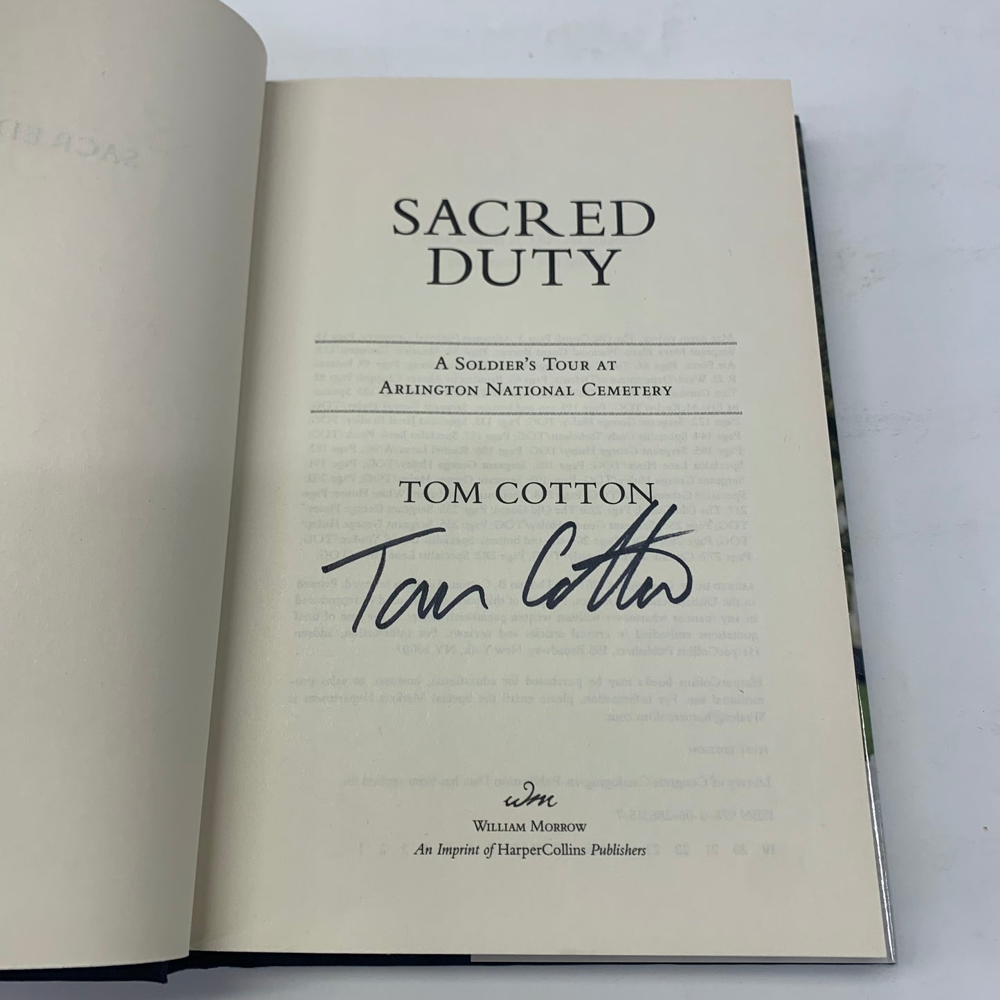 Sacred Duty - Tom Cotton - Signed - 2019