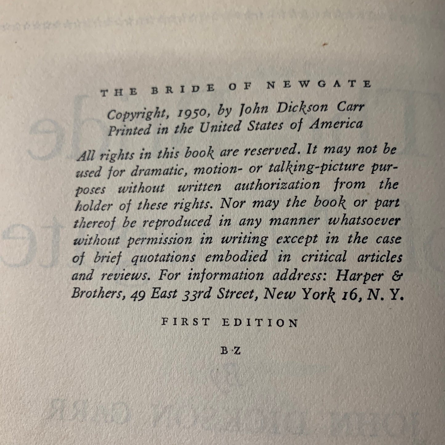 The Bride of Newgate - John Dickson Carr - 1st Edition - 1950