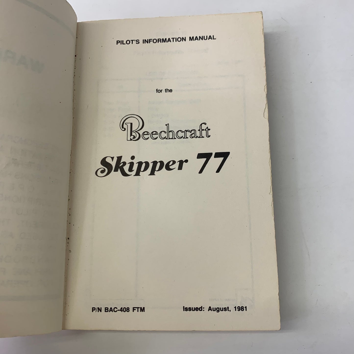 Pilot’s Information Manual for the Beechcraft Skipper 77 - Various - 1981