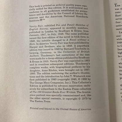Vanity Fair - William Makepeace Thackeray - Easton Press - 1979