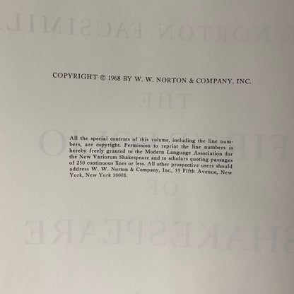 The First Folio of Shakespeare - Charlton Hinman - The Norton Facsimile -1968