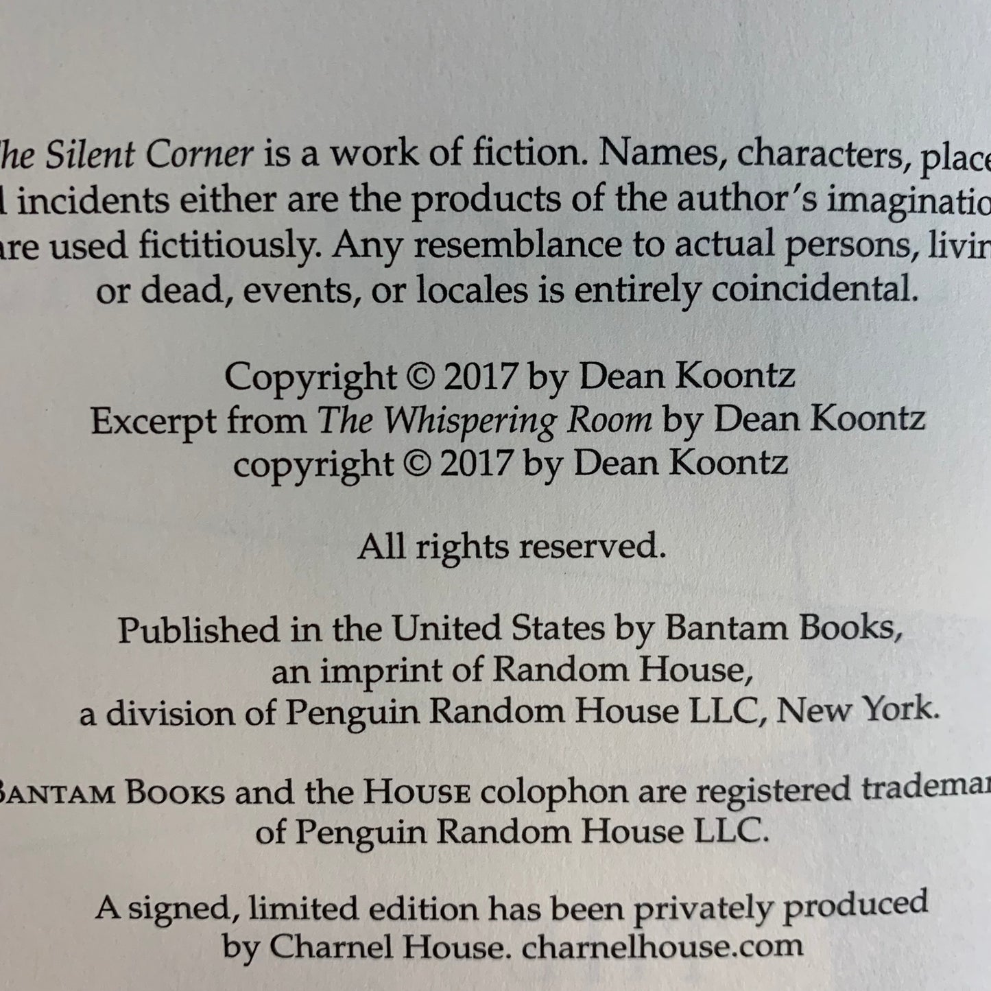 The Silent Corner - Dean Koontz - 1st Edition - Signed - 2017