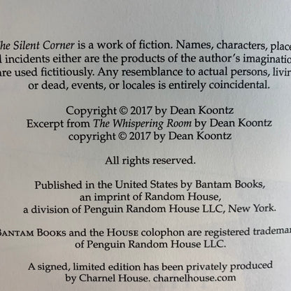 The Silent Corner - Dean Koontz - 1st Edition - Signed - 2017