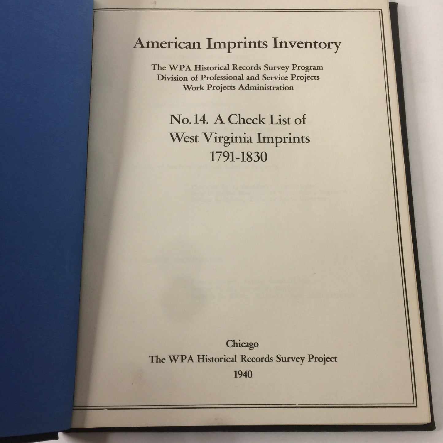 American Imprints Inventory - WPA Historical Records Survey Project - 12 Book Set - 1938