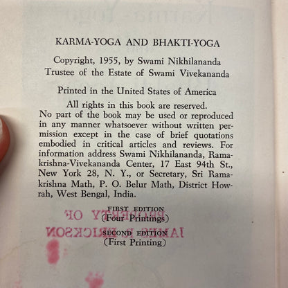 Karma-Yoga and Bhakti-Yoga - Swami Vivekananda - Water Damage - 1955