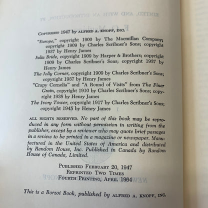 The American Novels and Stories of Henry James - Henry James - Edited by Henry James - 4th Print - 1964