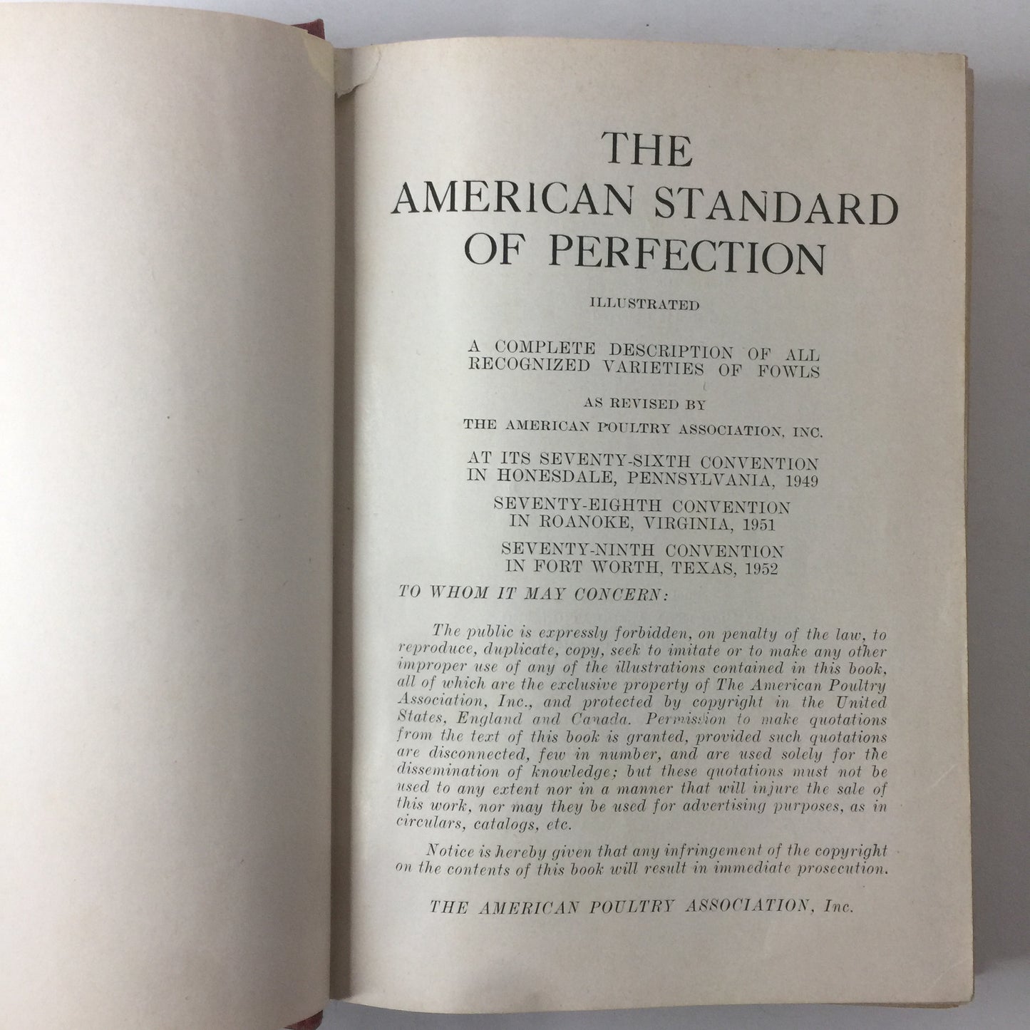 Standard of Perfection for Domesticated Land and Water Fowl - American Poultry - 1962