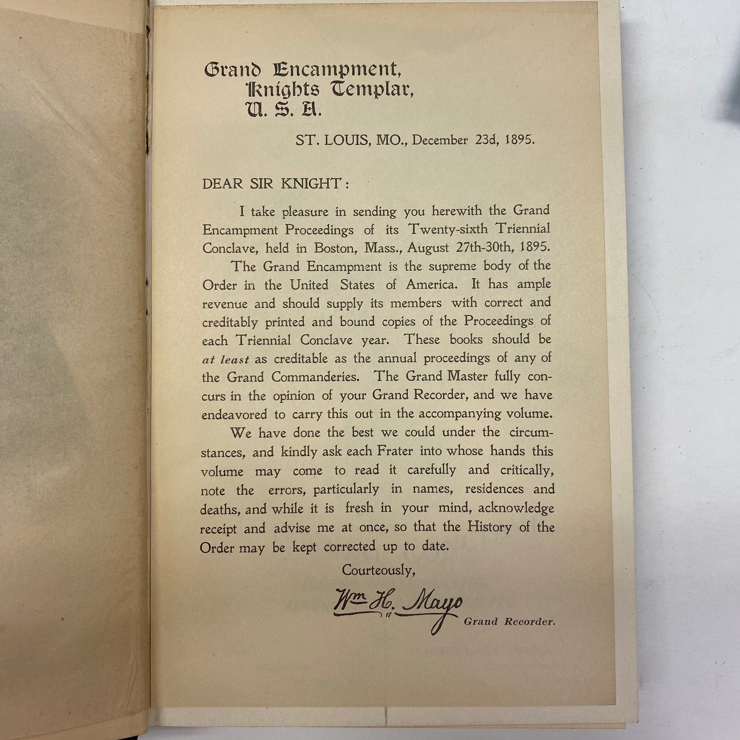 Proceedings of the Grand Encampment of Knights Templar - WM. H. Mayo - Boston, Massachusetts - - 1895