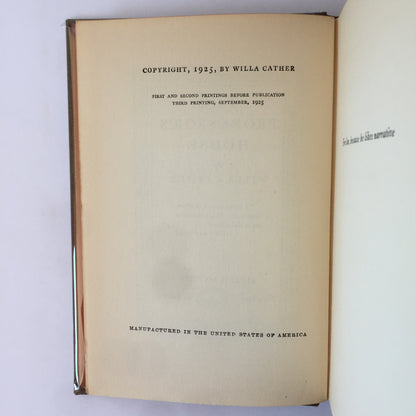 The Professor’s House - Willa Cather - 1st Trade Edition - 3rd Printing - 1925