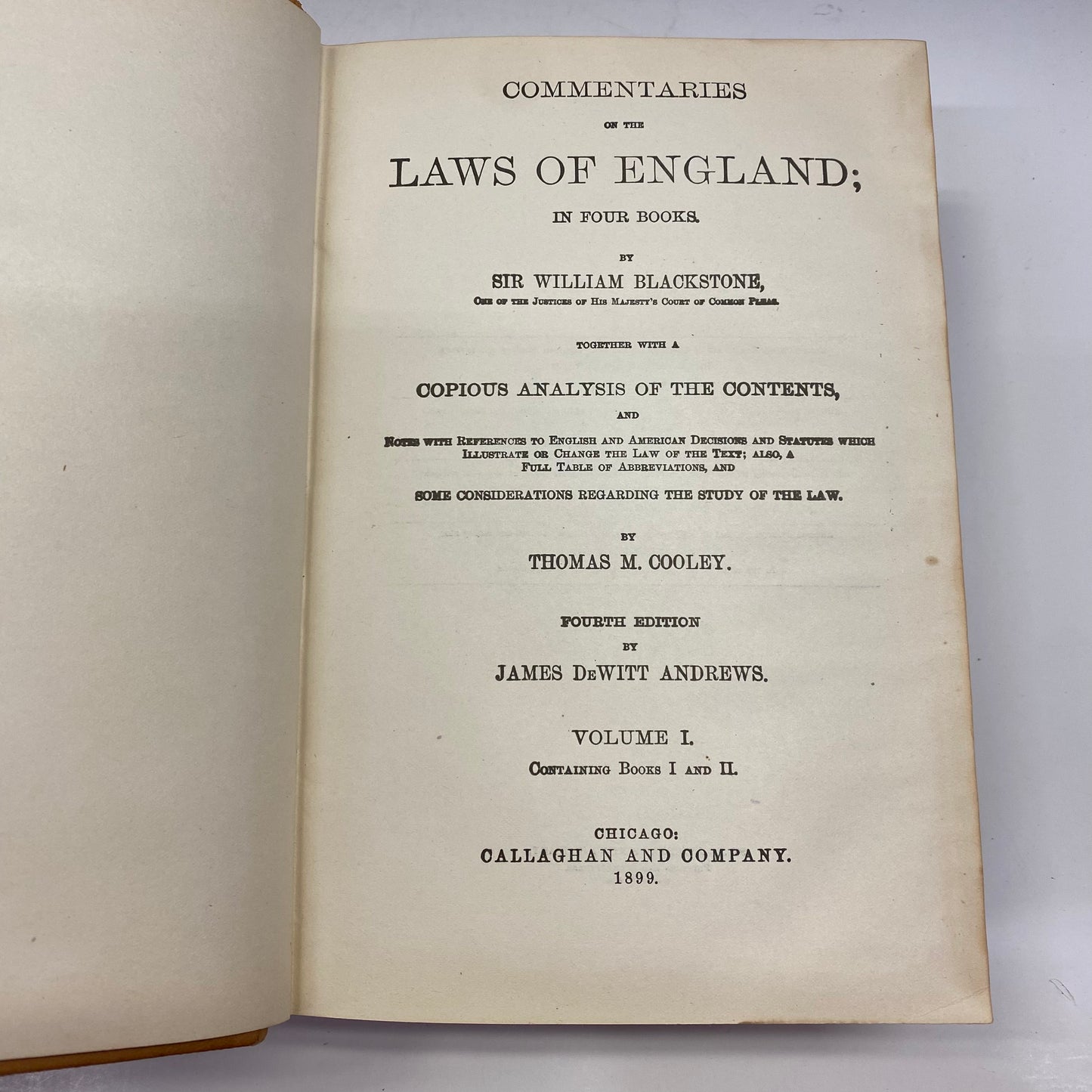 Commentaries of the Laws of England - Sir William Blackstone - 2 Volumes - 1899