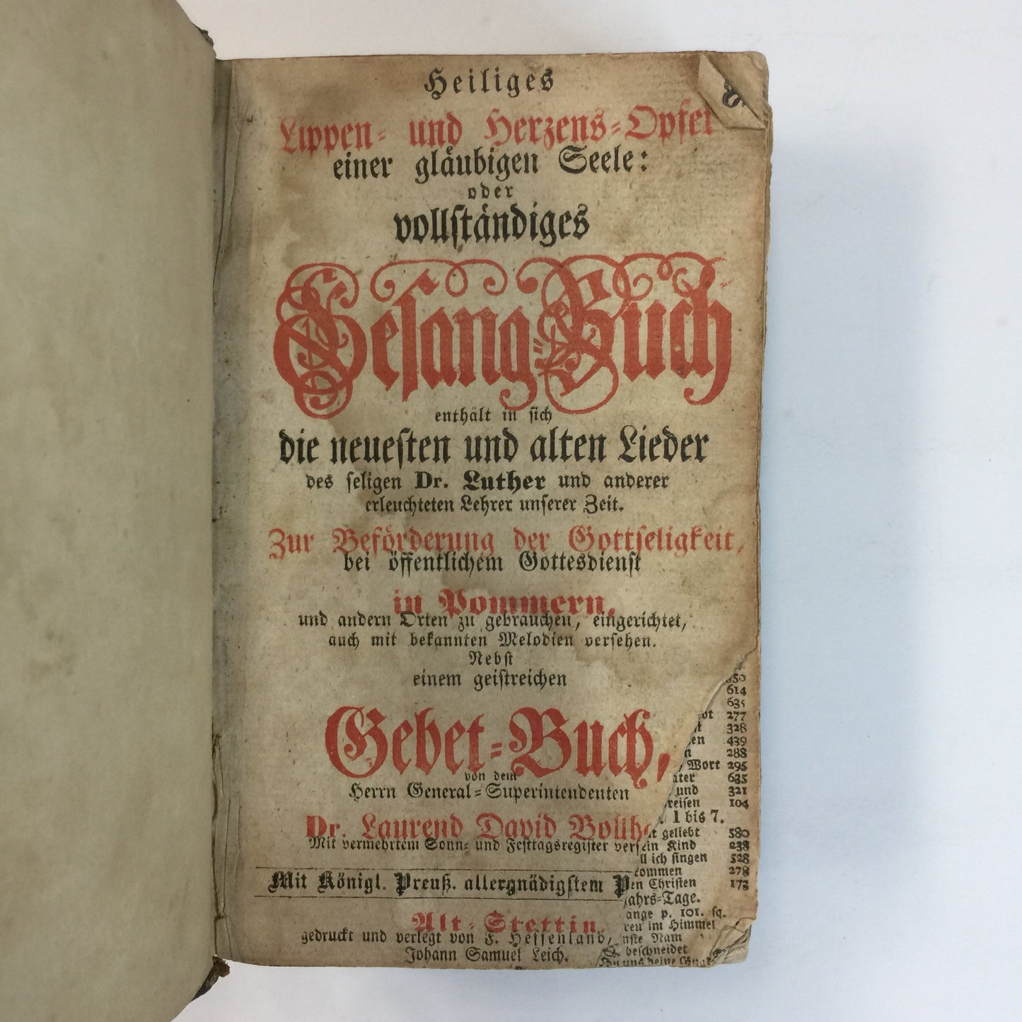 Holy Lips and Hearts - Dr. Laurentius and David Bollhagen - German Song and Prayer Book - 1791