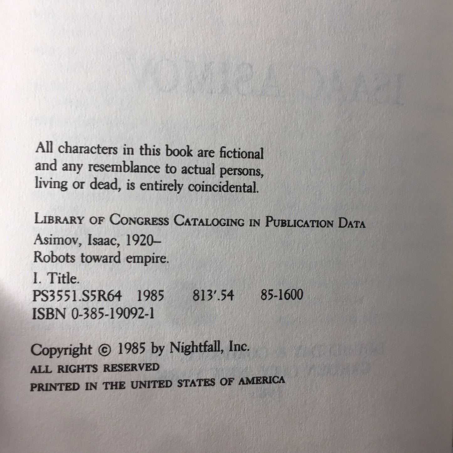 Robots and Empire - Isaac Asimov - Early Print - 1985