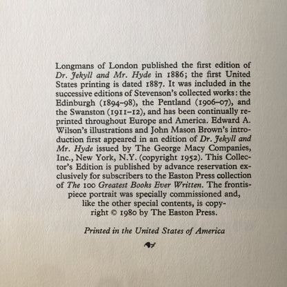 The Strange Case of Dr. Jekyll and Mr. Hyde - R. L. Stevenson - The Easton Press - 1980