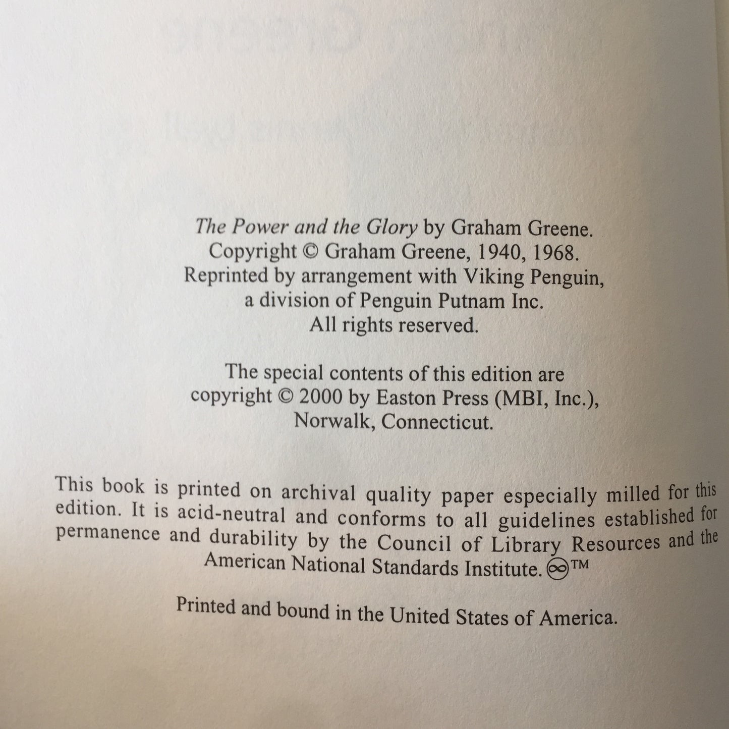 The Power and The Glory - Graham Greene - Easton Press - 2000