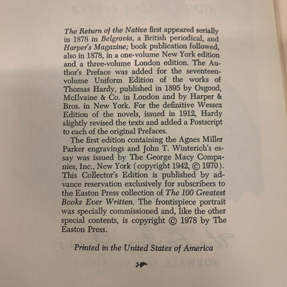 The Return of the Native - Thomas Hardy - Easton Press - 1978