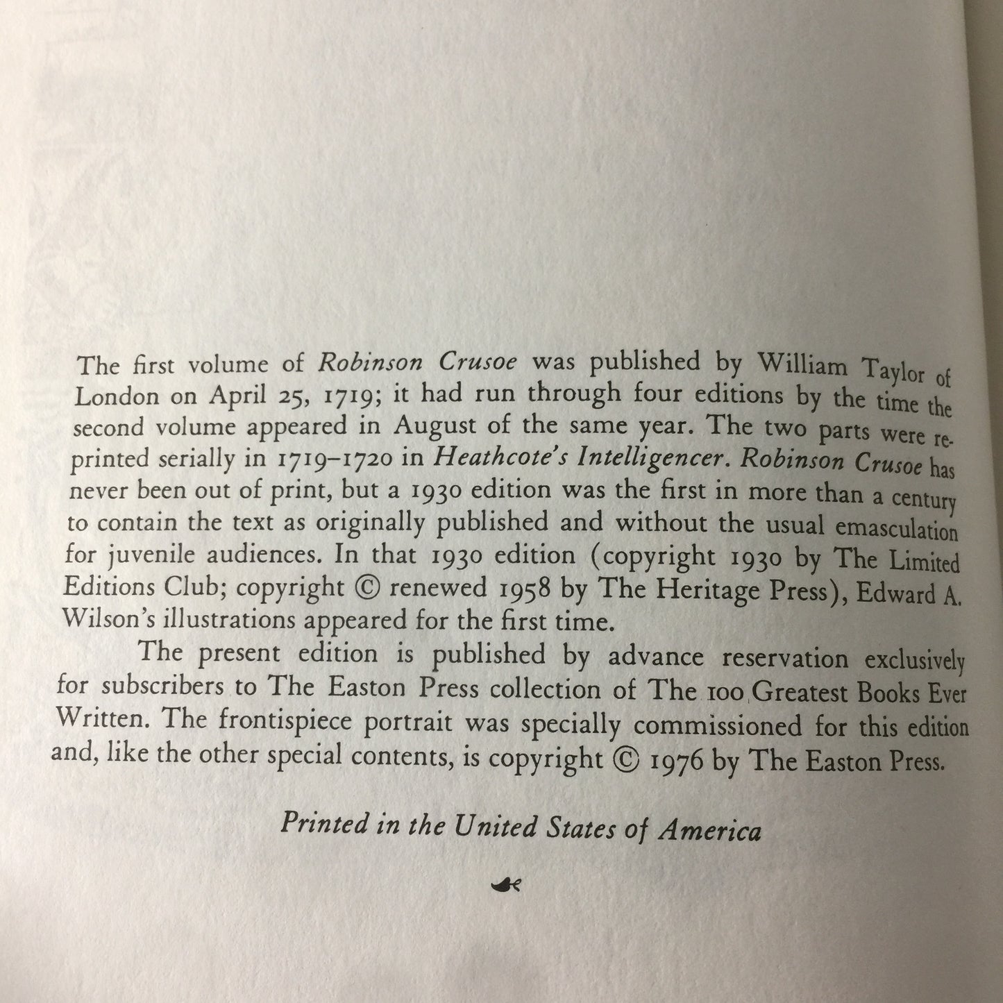 Robinson Crusoe - Daniel Defoe - Easton Press - Collectors Edition - 1976