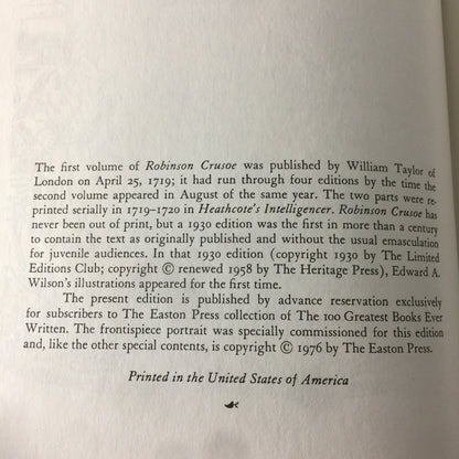Robinson Crusoe - Daniel Defoe - Easton Press - Collectors Edition - 1976