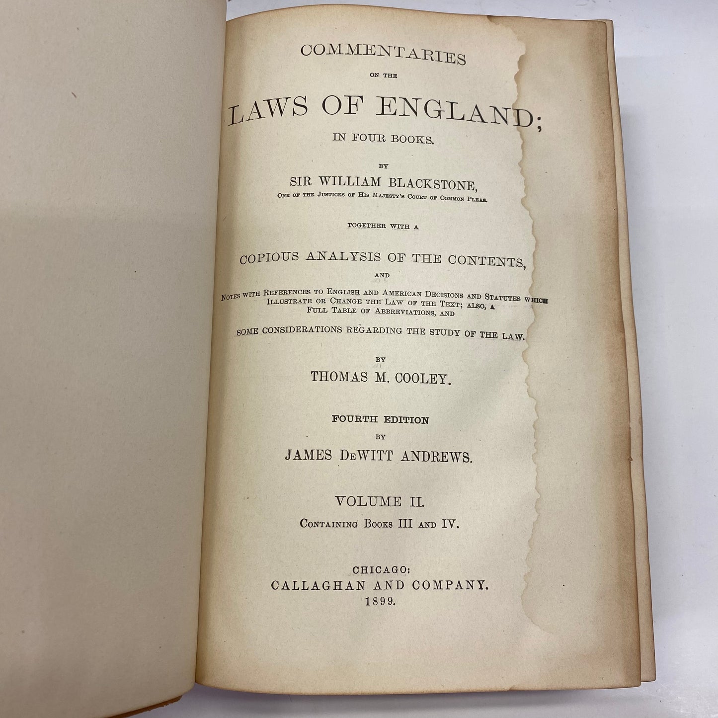 Commentaries of the Laws of England - Sir William Blackstone - 2 Volumes - 1899