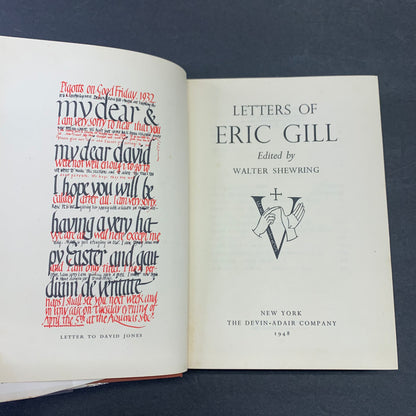 Letters of Eric Gill - Eric Gill - 1st American Edition - 1948