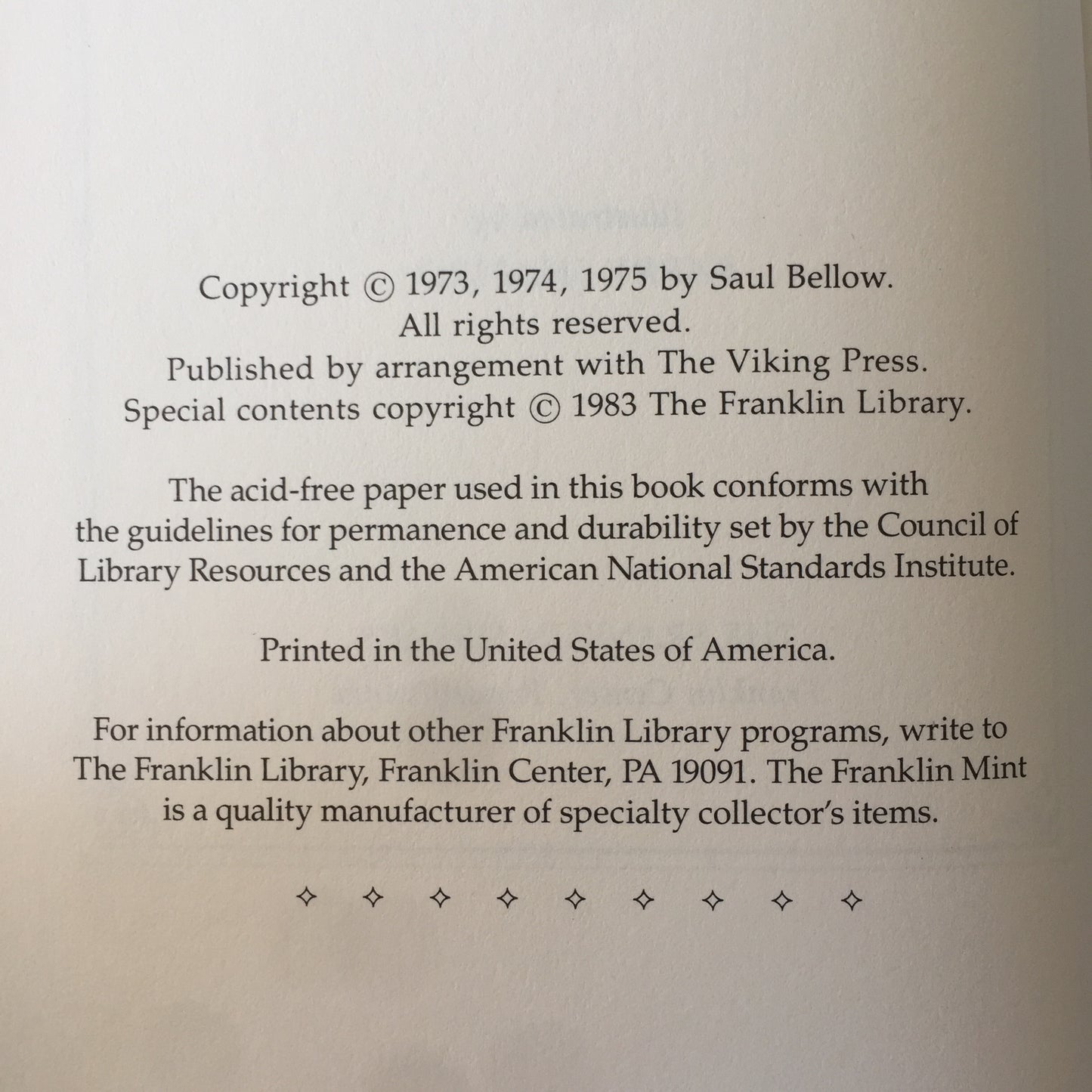 Humboldt’s Gift - Saul Bellow - Franklin Library - 1983