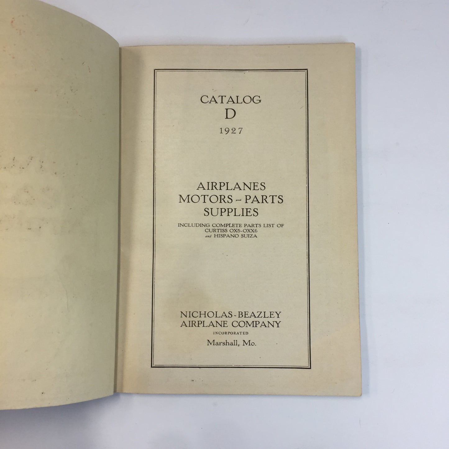 Nicholas Beazley Airplane Co. Catalog - Catalog D - 1927