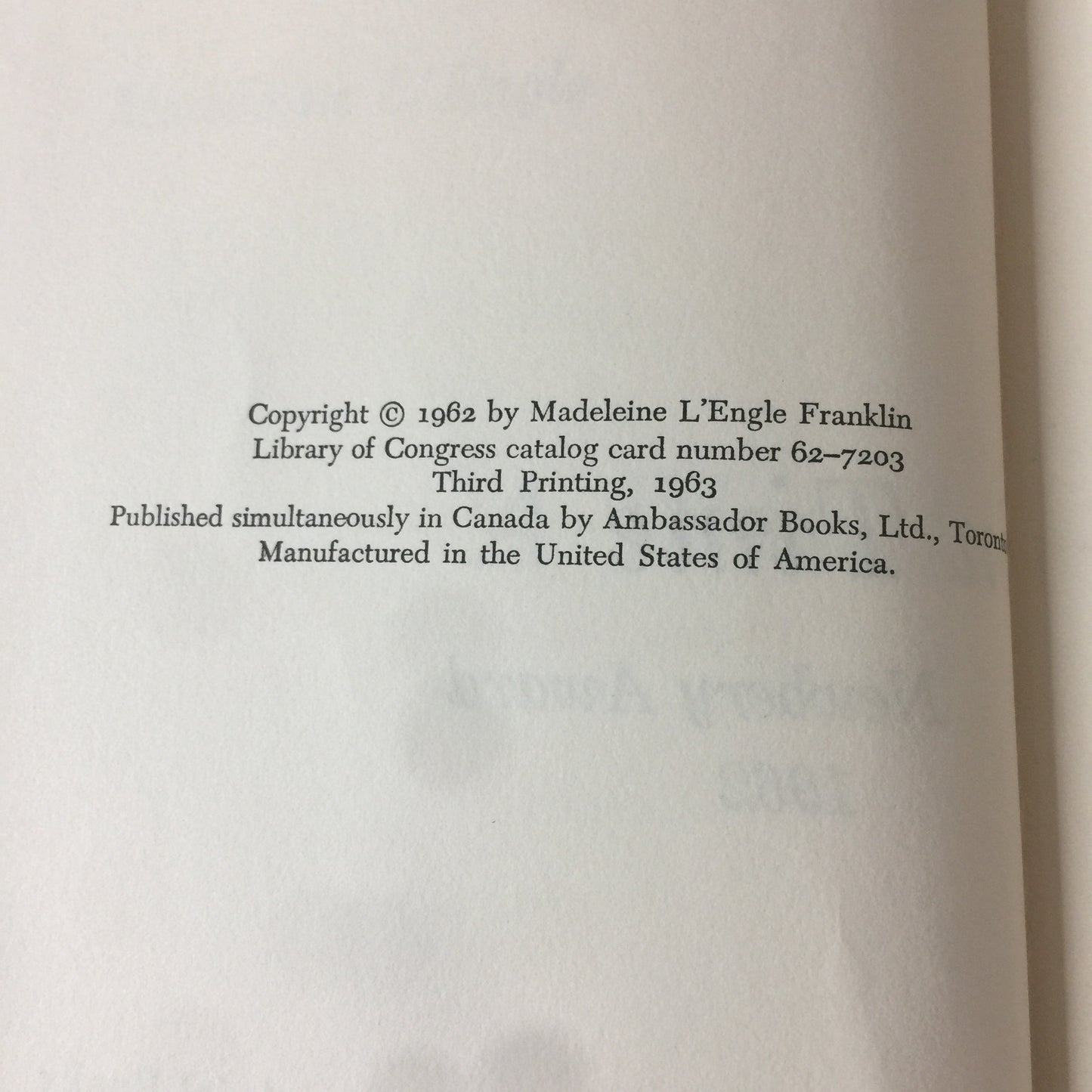 A Wrinkle in Time - Madeleine L’Engle - 3rd Edition - 1963